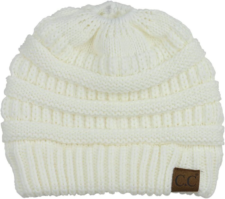 C.C BeanieTail Soft Stretch Cable Knit Messy High Bun Ponytail Beanie Hat - Image 5