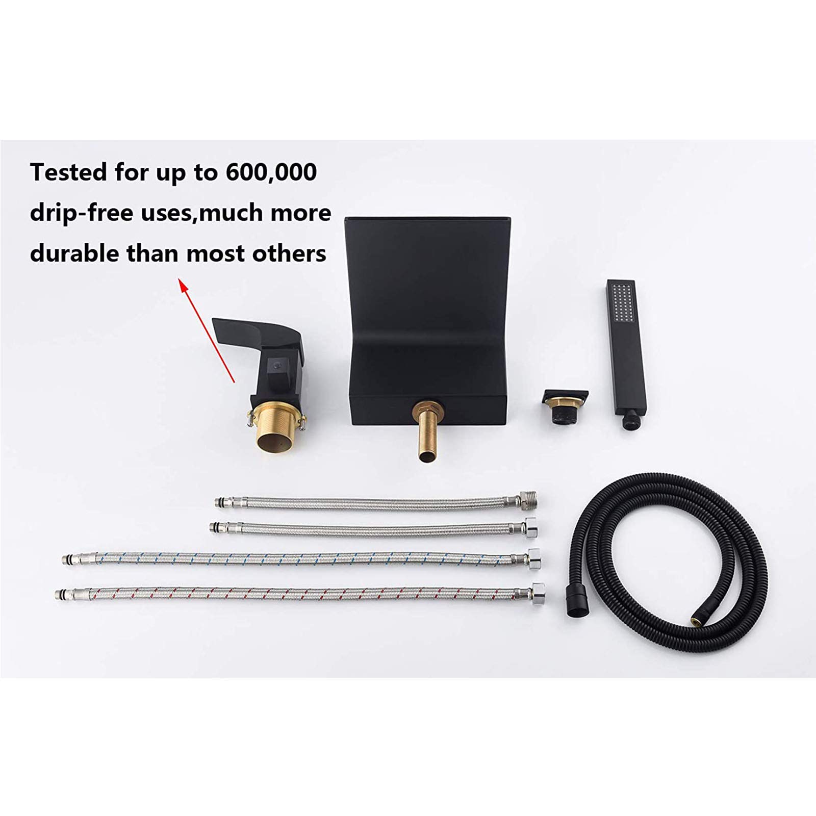 Rubinetto Vasca A Cascada Nero HOMELODY - Con Doccetta, Ottone, Monocomando, G1/2 - Foto 10