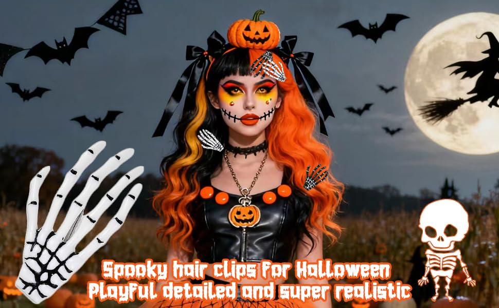 Halloween Hair Clips Skeleton Hands Bone 6Pcs White and Black, Punk Rock Horror Alligator Barrettes Hair Clip for Women Girls Hair Accessories(Hairpin, 6 Pcs) - image 5