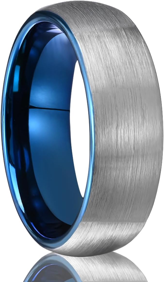 Tungsten Carbide Rings for Men Women 7MM Black Golden/Silvery Blue Men's Engagement Wedding Bands Matte Brushed and High Polish