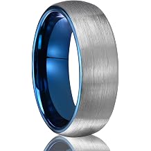 Tungsten Carbide Rings for Men Women 7MM Black Golden/Silvery Blue Mens Engagement Wedding Bands Matte Brushed and High Polish