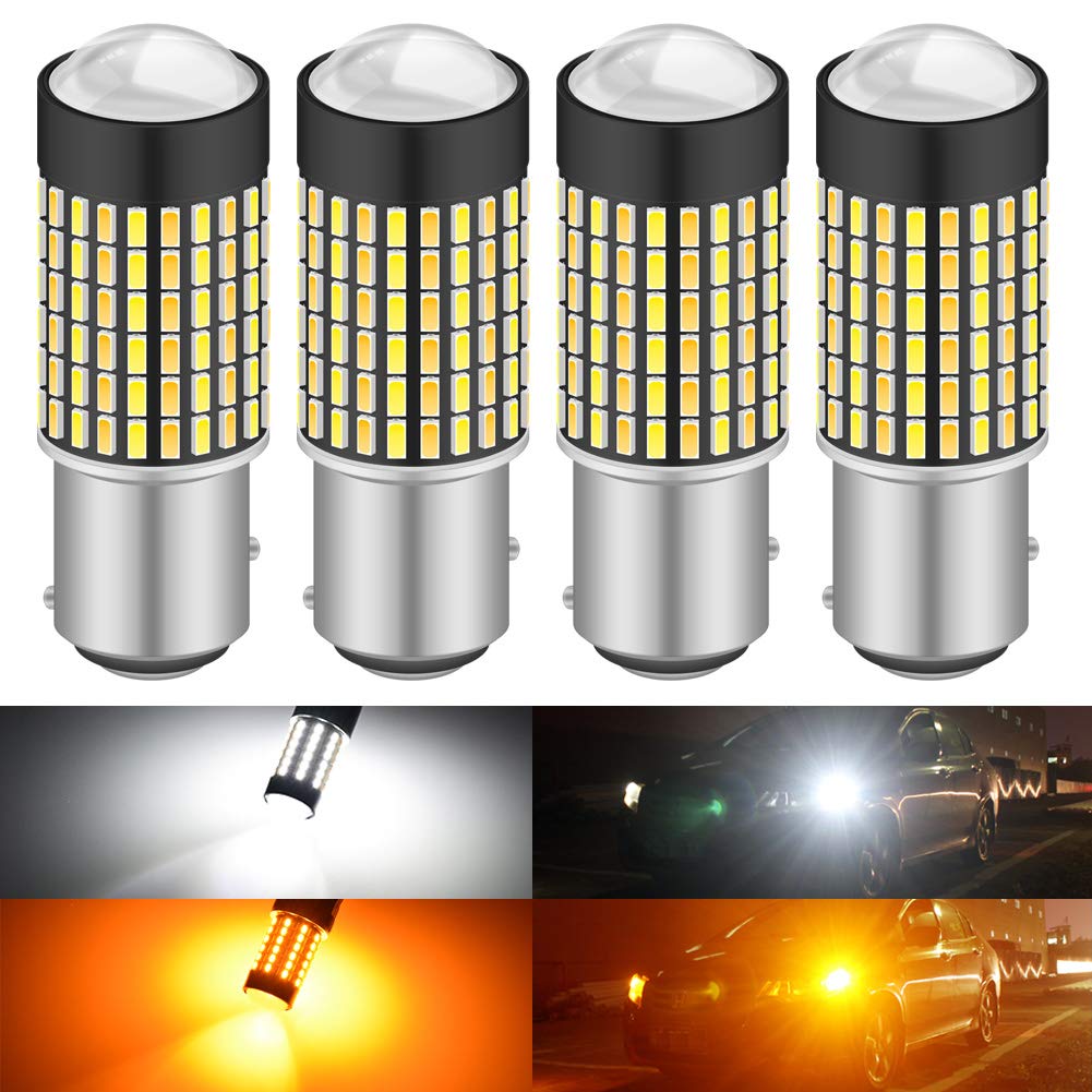 KATUR super jasne 1157 2057 2357 7528 BAY15D P21/5W przełączane żarówki LED białe/bursztynowe 3014 120SMD z projektorem do świateł kierunkowskazów i świateł do jazdy dziennej/DRL (4 sztuki)
