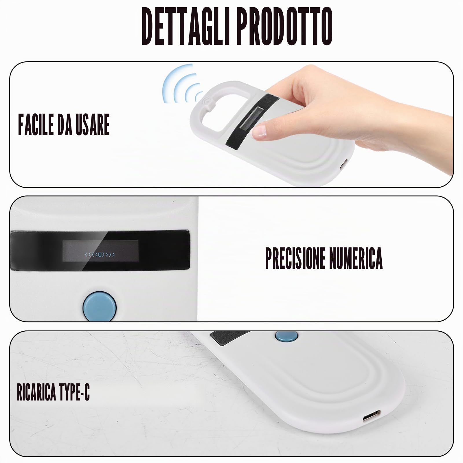 Aicharynic Lettore di chip per animali domestici,bianco,lettore di microchip per cani/gatti,lettore di microchip per animali domestici,scansione microchip per cani,scanner per animali domestici