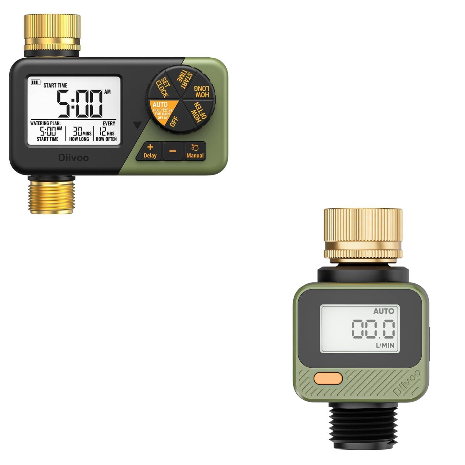 Programmateur arrosage laiton Diivoo avec compteur d'eau digital et minuteur