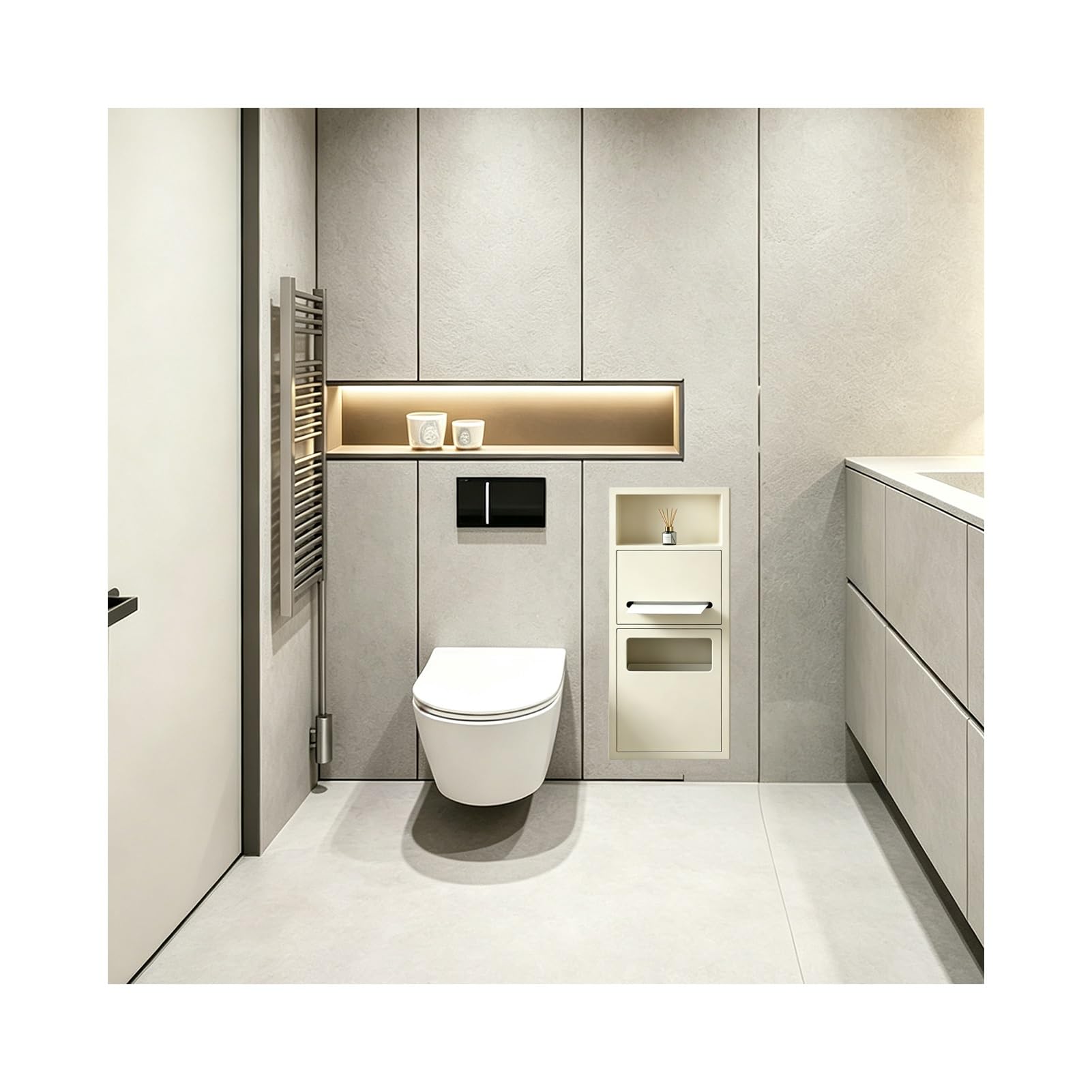 Recessed Toilet Niche, Indoor Trash Can Wall Niche for Bathrooms
