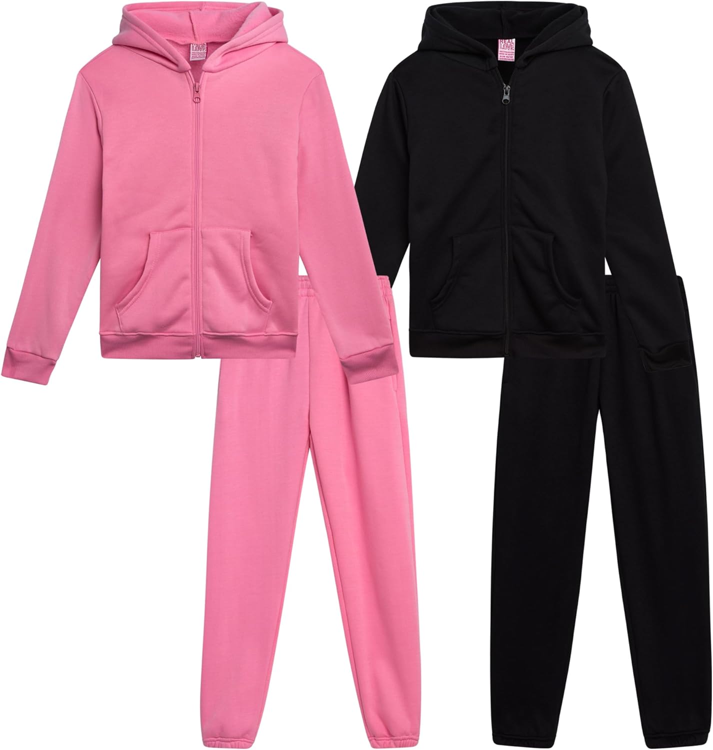 Real Love Girls Sweat Suit Set - 4 Piece Soft Fleece Zip Up Hoodie and Athletic Jogger Sweatpants for Girls (Sizes: 7-16)