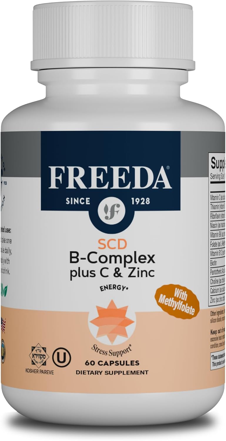FREEDA SCD B-Complex with Vitamin C & Zinc | Methylfolate & Active B12 | Vegan, Kosher (60 Capsules)