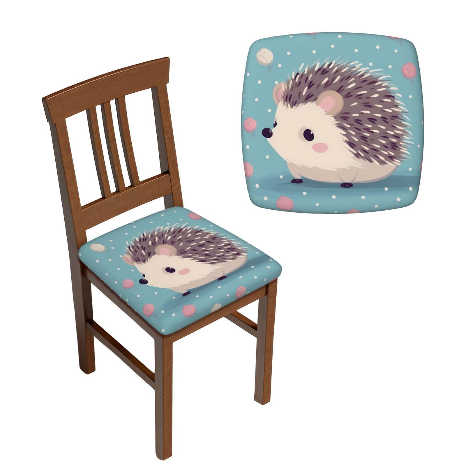 FodPand 2PCS Dining Chair Covers for Dining Room Hedgehog Polkadot Chair Seat Cover Stretch Parsons Chair Slipcover Removable Washable Seat Cushion Slipcovers Cover for Kitchen Office
