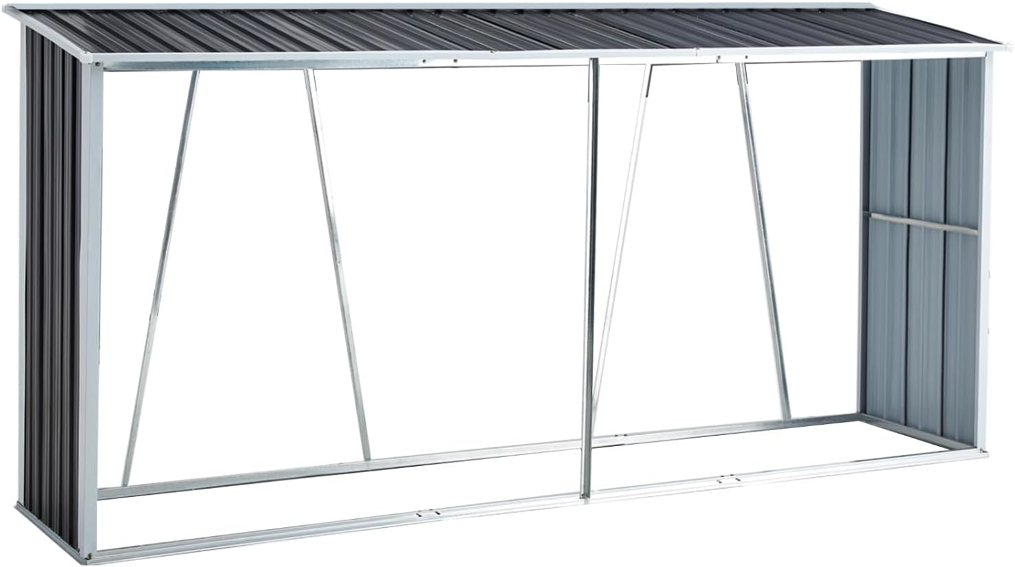 Geelife Firewood Rack with Roof - Galvanized Steel Storage Stand for Outdoor Use, Gray