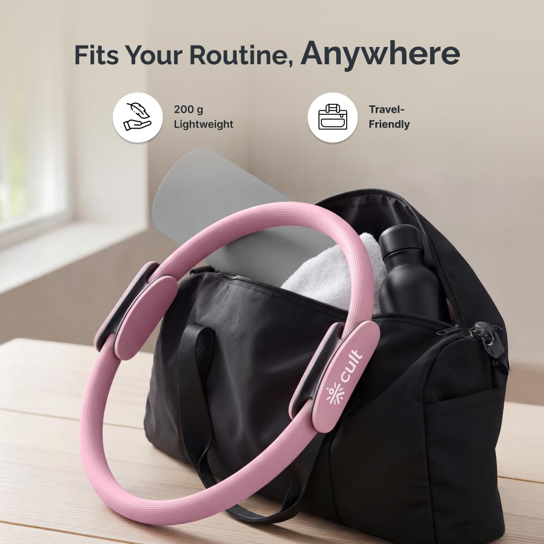 Cult Pilates Ring Fitness Circle with Dual Grip Handles Resistance Exercise Ring for Full Body Workout, Core Strength, Toning & Flexibility Lightweight Magic Circle for Home, Gym & Yoga - Pink 4