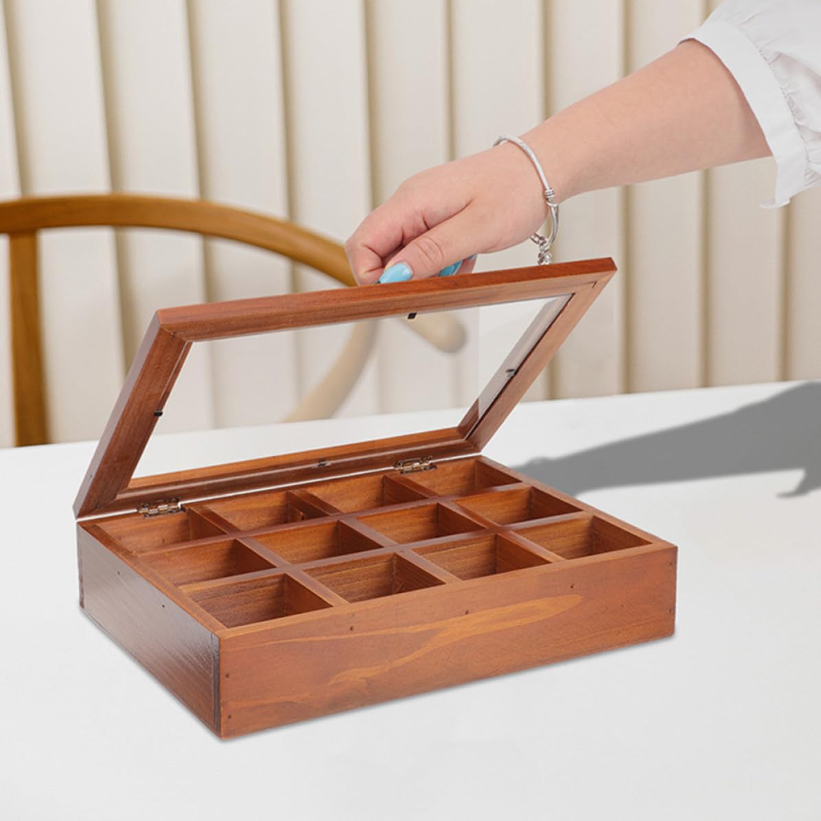 TOYANDONA 2 Piezas Caja de Joyas de Madera Maciza con 12 Compartimentos