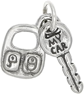 LGU Sterling Silver Oxidized Car Key with Key Fob Remote Control Charm