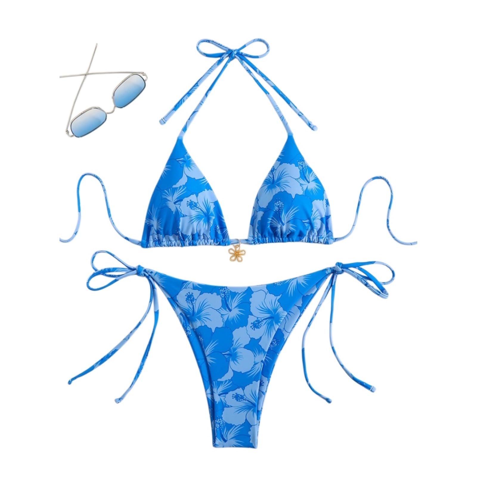 Bikini Donna Donne Floral Stampa Set Triangolo Top Cravatta Side Costume da Bagno-Orange-s