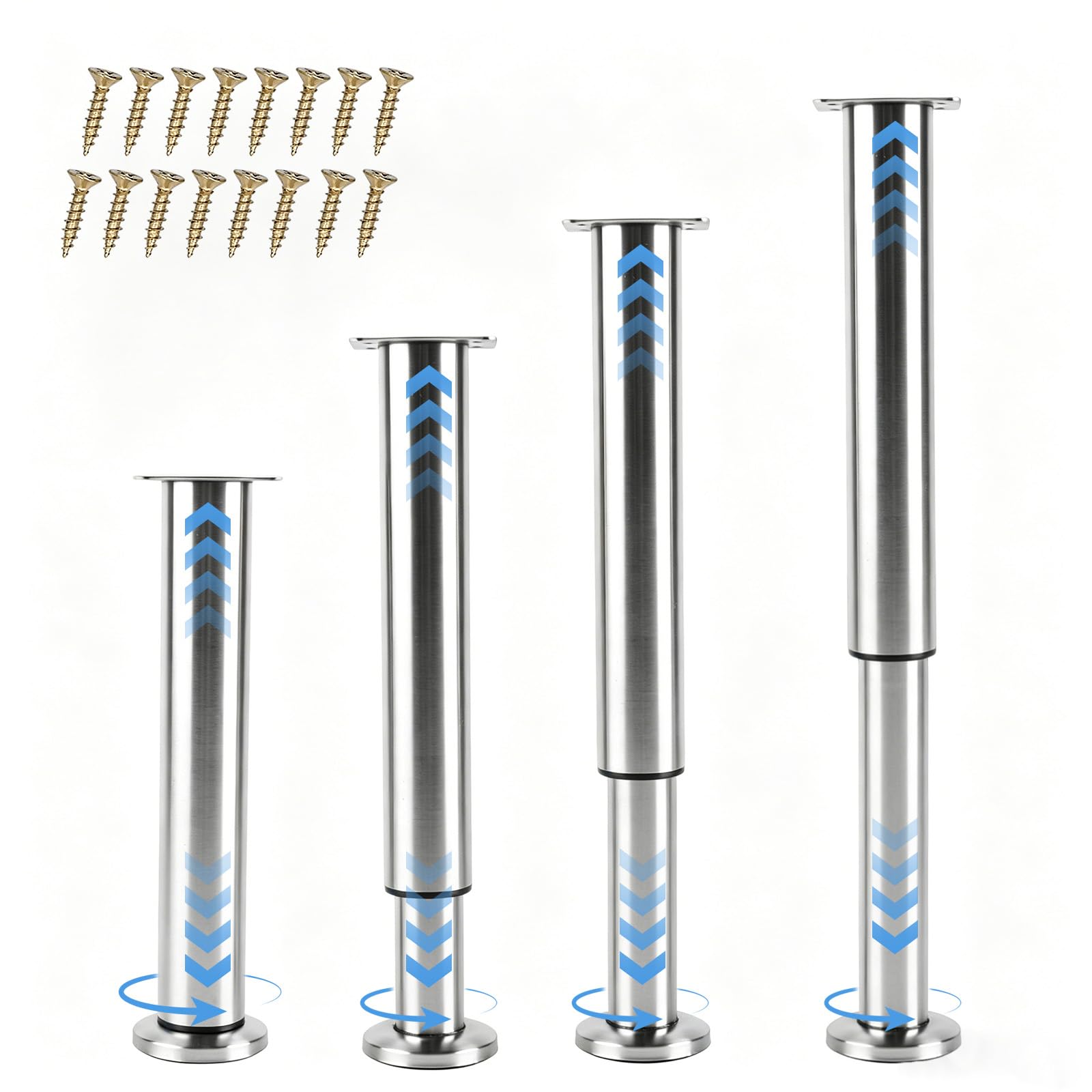 SIGONE 4 Pcs Adjustable Furniture Legs, 25-42cm Stainless Steel Table Legs, Heavy Duty Metal Cabinet Feet for Coffee Table, TV Stand, Sofa, Bed Support Frame