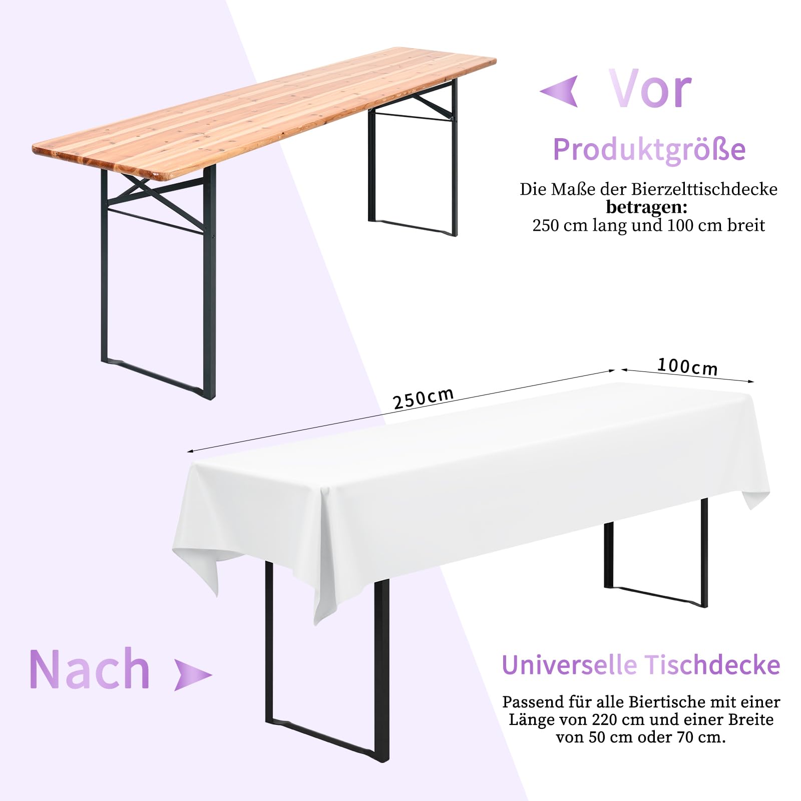 Juego de 6 manteles universales para mesa de cerveza de 50 cm y 70 cm, color blanco