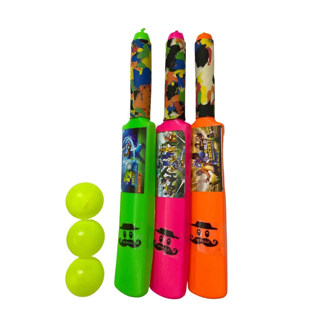Vidhyapati Super Combo of Cricket Kit with 3 Pcs bat Ball for Kids | Pink, Green, Red | Indoor - Outdoor Toys | Age 2 Year Product | Material - Plastic (B096M1SNDT) Amazon Price History, Amazon Price Tracker