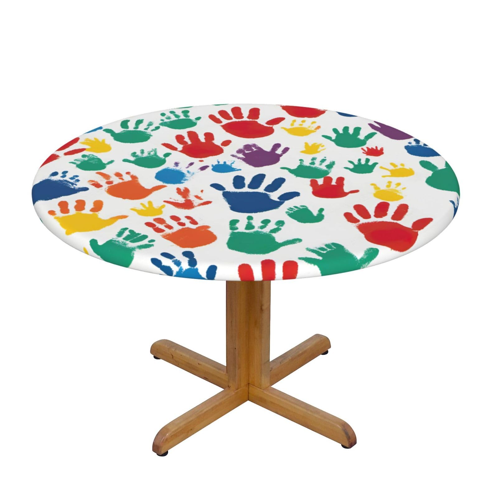 Hand Print Print Wipe Clean Oval Tablecloth Stain-Resistant Dining Table Accessories Table Protector For Home