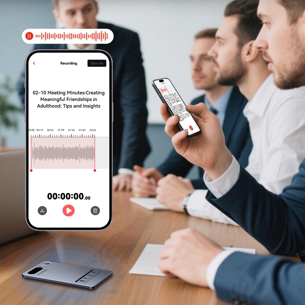 Dyktafon z AI - mini voice recorder cyfrowy 64Gb | Transkrypcja AI przez aplikację, nagrywanie One-Touch | Do spotkań, wywiadów i wykładów