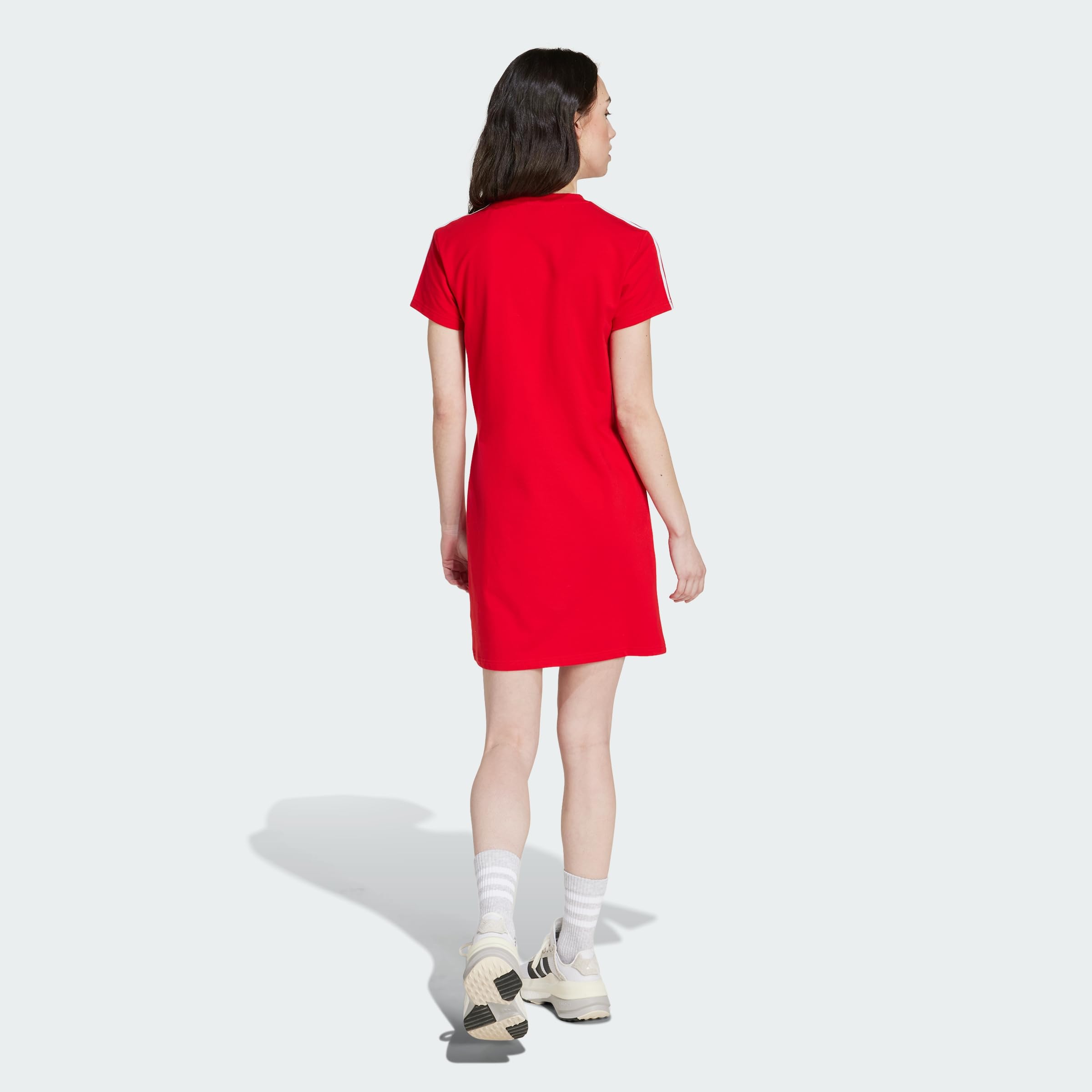 adidas Kobiety Essentials 3-Stripes Single Jersey Fitted Tee Dress, Better Scarlet S23, L