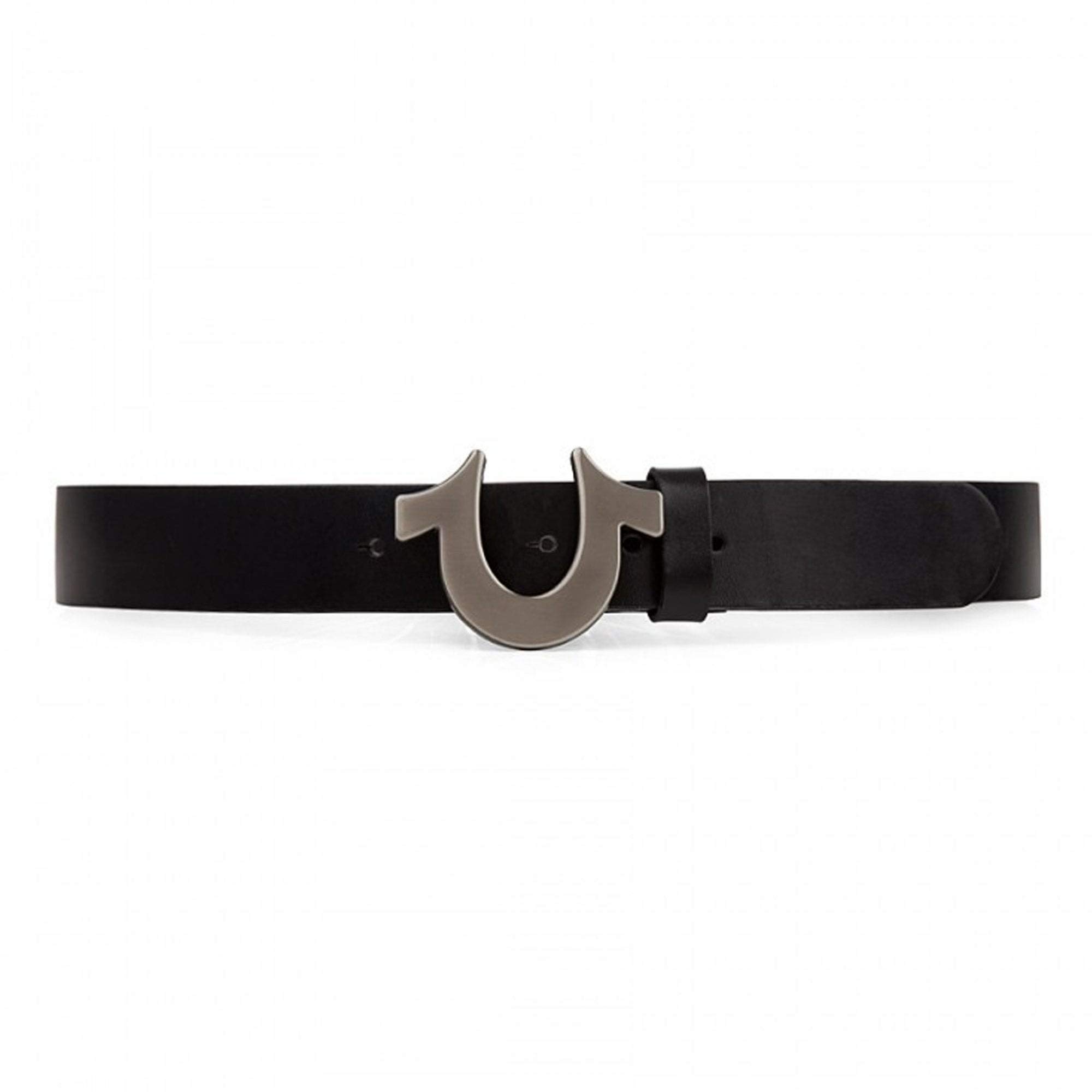 True Religion - Cinturón de hebilla de herradura, negro/plateado
