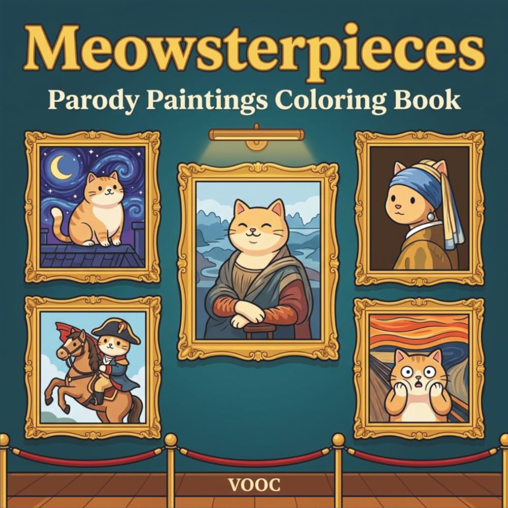 Meowsterpieces: Parody Paintings Coloring Book for Adults, Cats Reimagined in Iconic Art History Scenes, Bold and Easy Line Art Gift for Cat Lovers (Pawsitively Naughty - Funny and Cute Coloring)