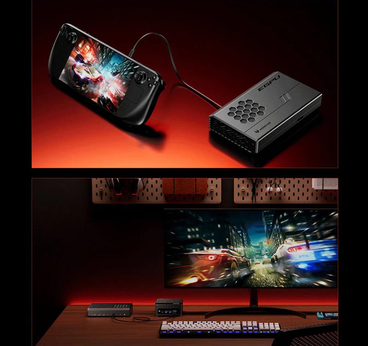 Aoostar Custodia GPU esterna alimentata tramite USB, dock eGPU portatile per prestazioni di gioco e grafica migliorate, design nero sottile, compatibile con laptop e mini PC