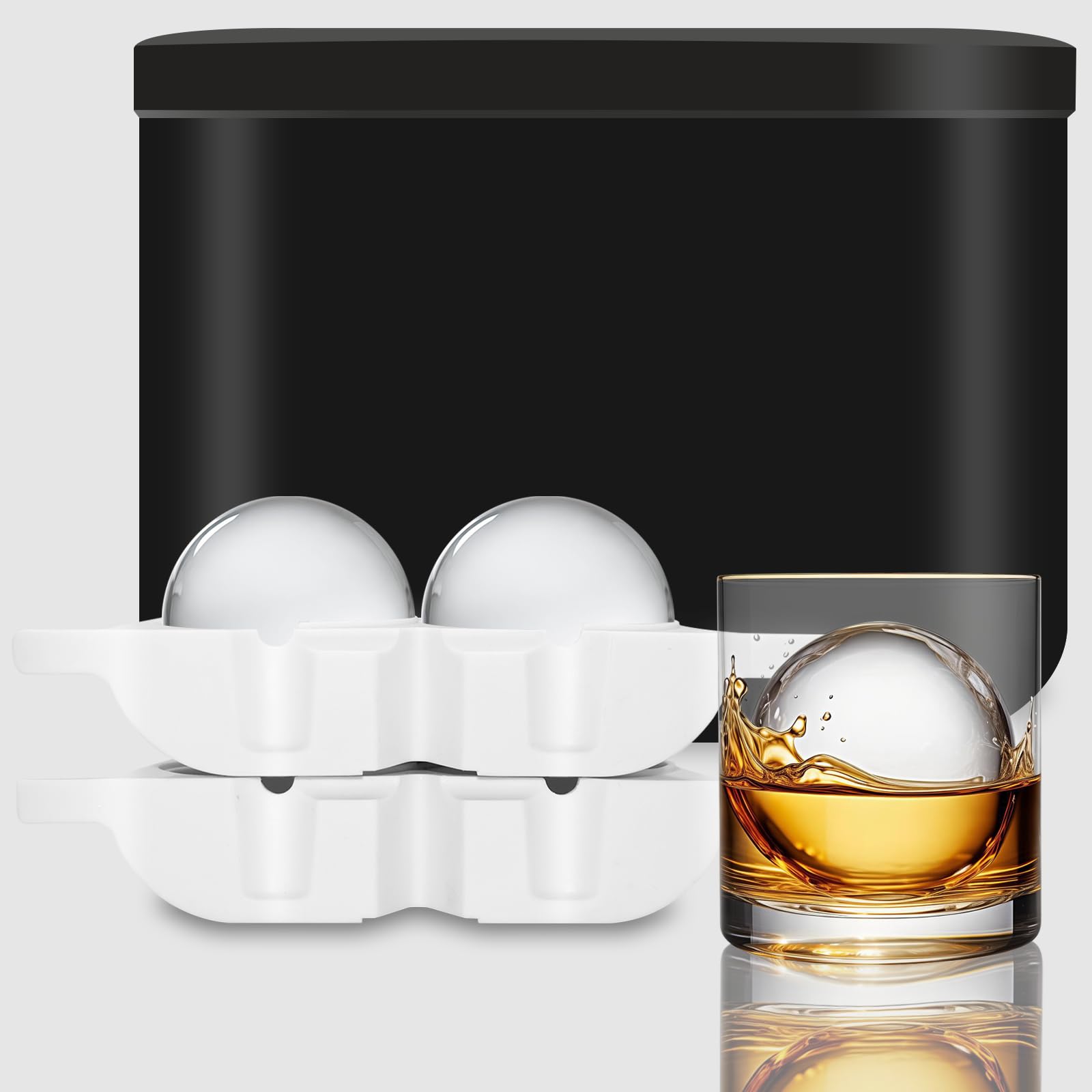 Clear Ice Cube Maker,2.35in Silicone Ice Ball Maker Mold with Ice Shovel & Clip, Portable black 2-Cavity Ice Sphere Mold for Whisky, Cocktails, Brandy, and Drink