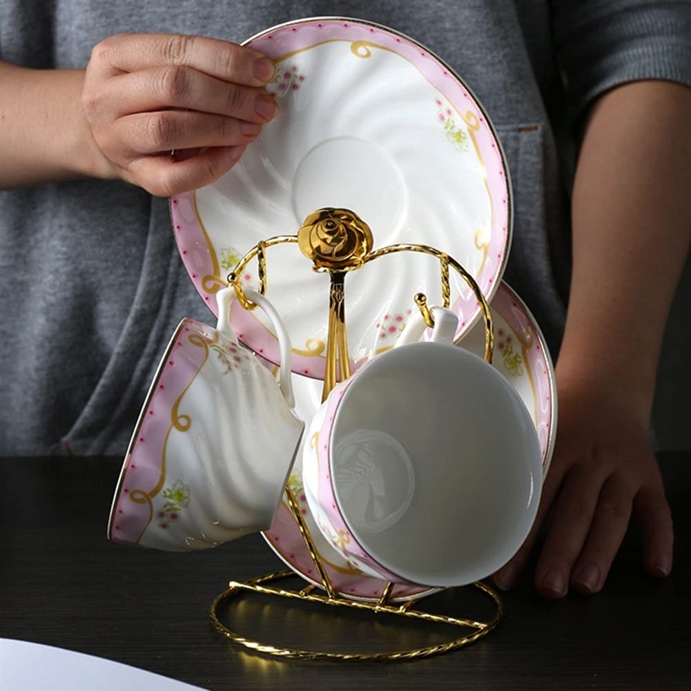 Taza de té de cristal, taza de té de flores, taza de café de cristal, taza de café de cerámica reutilizable y juego de platillos, 6.12 oz/180 ml, bonitas tazas de café con leche reutilizables, tazas d