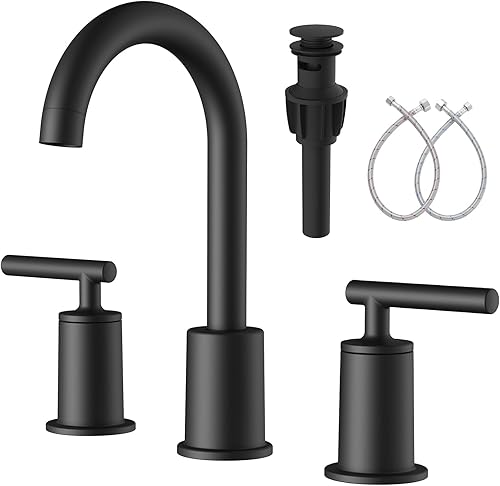 Miniatura 1 de VXV Grifos de baño negro mate, 2 manijas generalizadas grifo de lavabo de baño, grifo de baño para fregadero de 3 agujeros, grifo de baño de 8