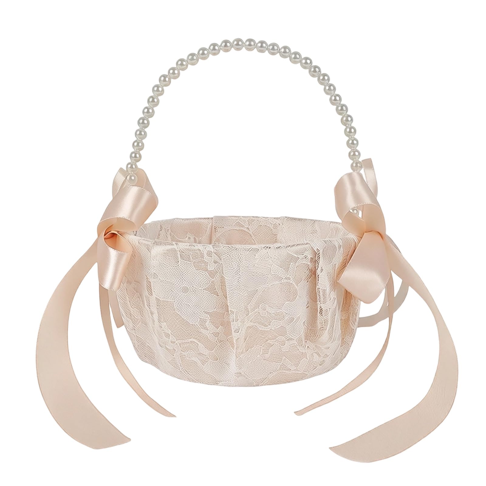 Pearl Bow Floral Basket for Wedding Delicate Pearls Accents Photo Props Compact Pearl Trim Basket for Flower Storage and Photo Props At Receptions