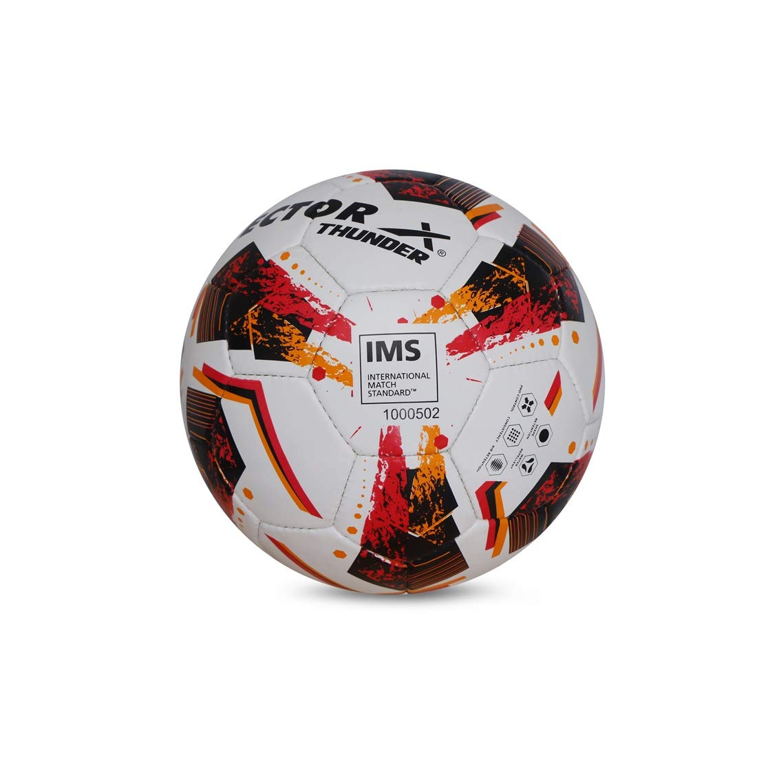 Vector X THUNDER - Pallone da calcio in gomma con punta a mano IMS (International Match Standard), misura 5 (bianco-arancione-nero)