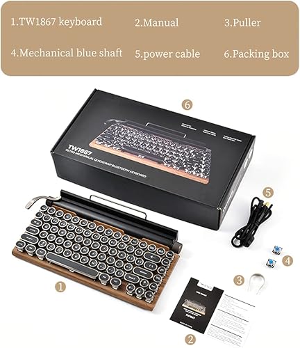 Miniatura 6 de Teclado mecánico de 83 teclas - Teclado inalámbrico con Bluetooth para juegos retro, interruptor azul anti-fantasma (madera)