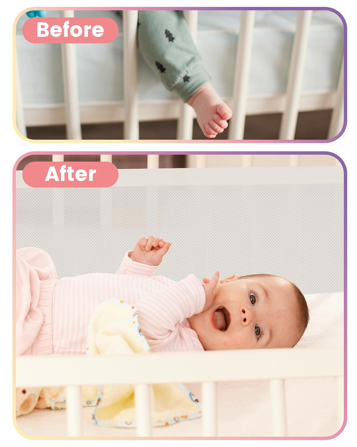 WYSWYG® Tour de lit pour bébé - 70 x 140 cm - En maille respirante de qualité supérieure - Protection contre les pincement - Gris