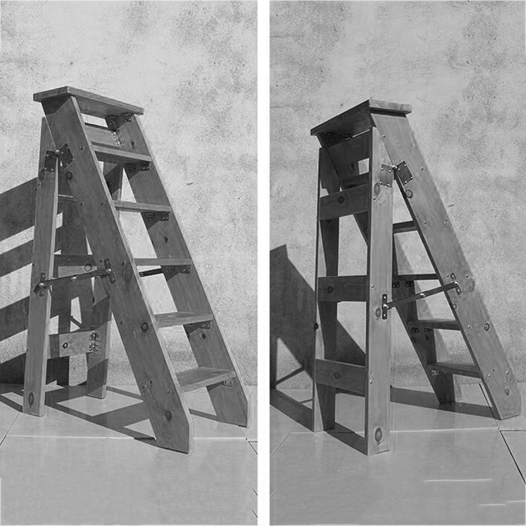 Moveable 6 Steps Stepladder Multifunction Wooden Ladder Stool Folding Stairs Chair for Living Room/Kitchen/Balcony/Courtyard,Height 120cm,Load Bearing 150kg
