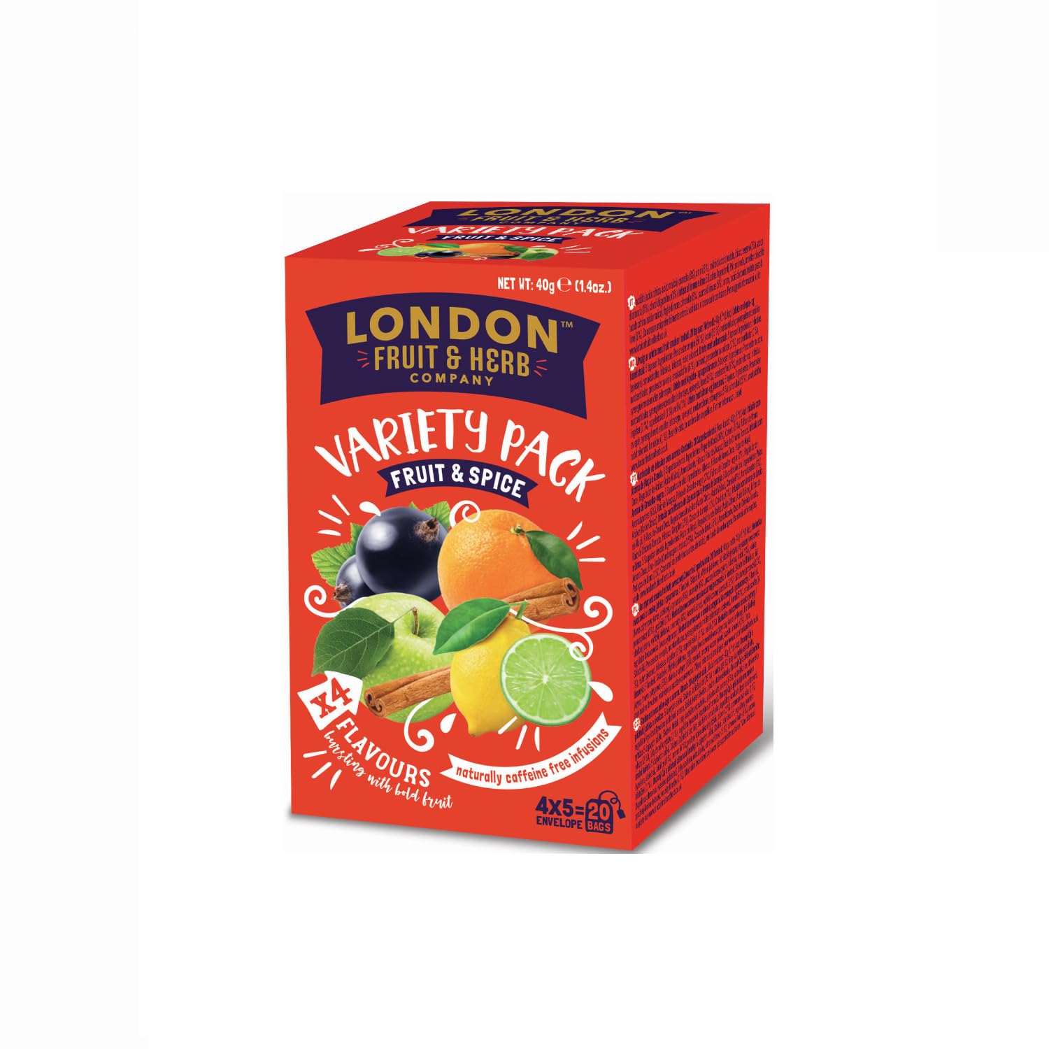 London Fruit® | Asortyment naparów owocowych | 30 jabłek cynamonowych, 30 czarnej porzeczki, 30 przypraw pomarańczowych, 30 cytrynowo-limonkowych – łącznie 120 filtrów (240 gr)