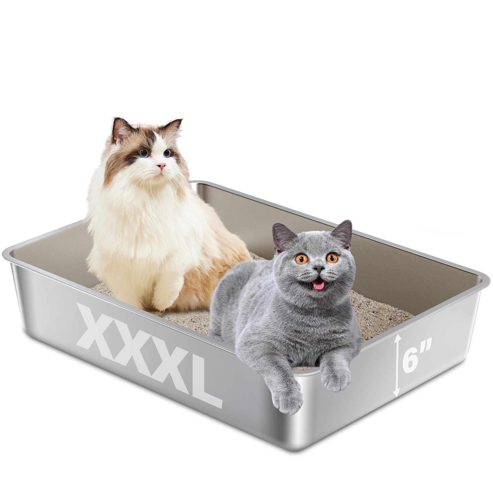 FUTAM Stainless Steel Litter Box, 28" X 20" X 6" Steel Litter Box XXL No Smell, Extra Large Metal Litterbox for Big Cat, Multiple Cats, Non Stick, Easy Cleaning โ image 1