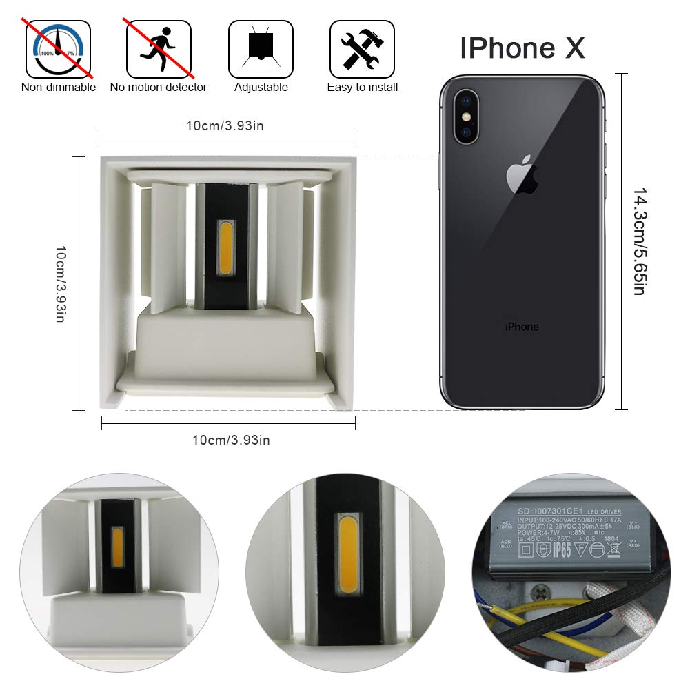 Klighten 2 Pezzi 12W Lampada da Parete LED Moderno, Applique da Parete Interno/Esterno Bianco caldo 3000K, Lampade da Parete Angolo del Fascio Regolabile, IP65 Impermeabile (Bianca)