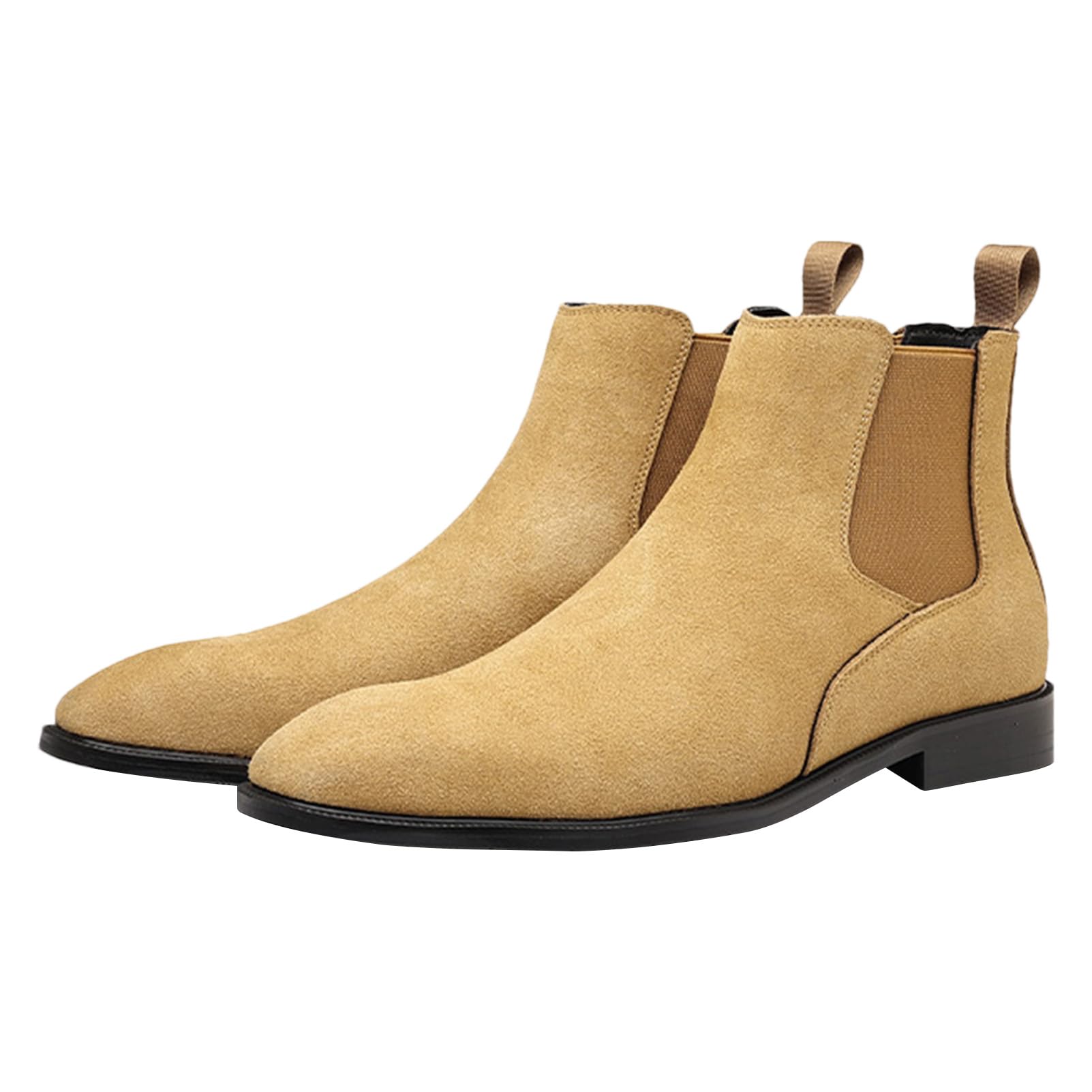 ANUFER Herren Rindsledern Wildlederleder Chelsea-Stiefel Quadratische Zehe Slip On Kleid Knöchelstiefel