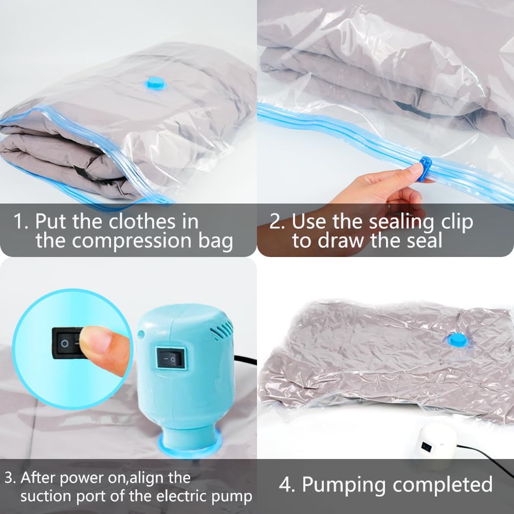 Electric Vacuum Storage Bag Pump, 55W Portable Compression for Clothing and Travel (Storage Bag Not Included), Blue - Image 5