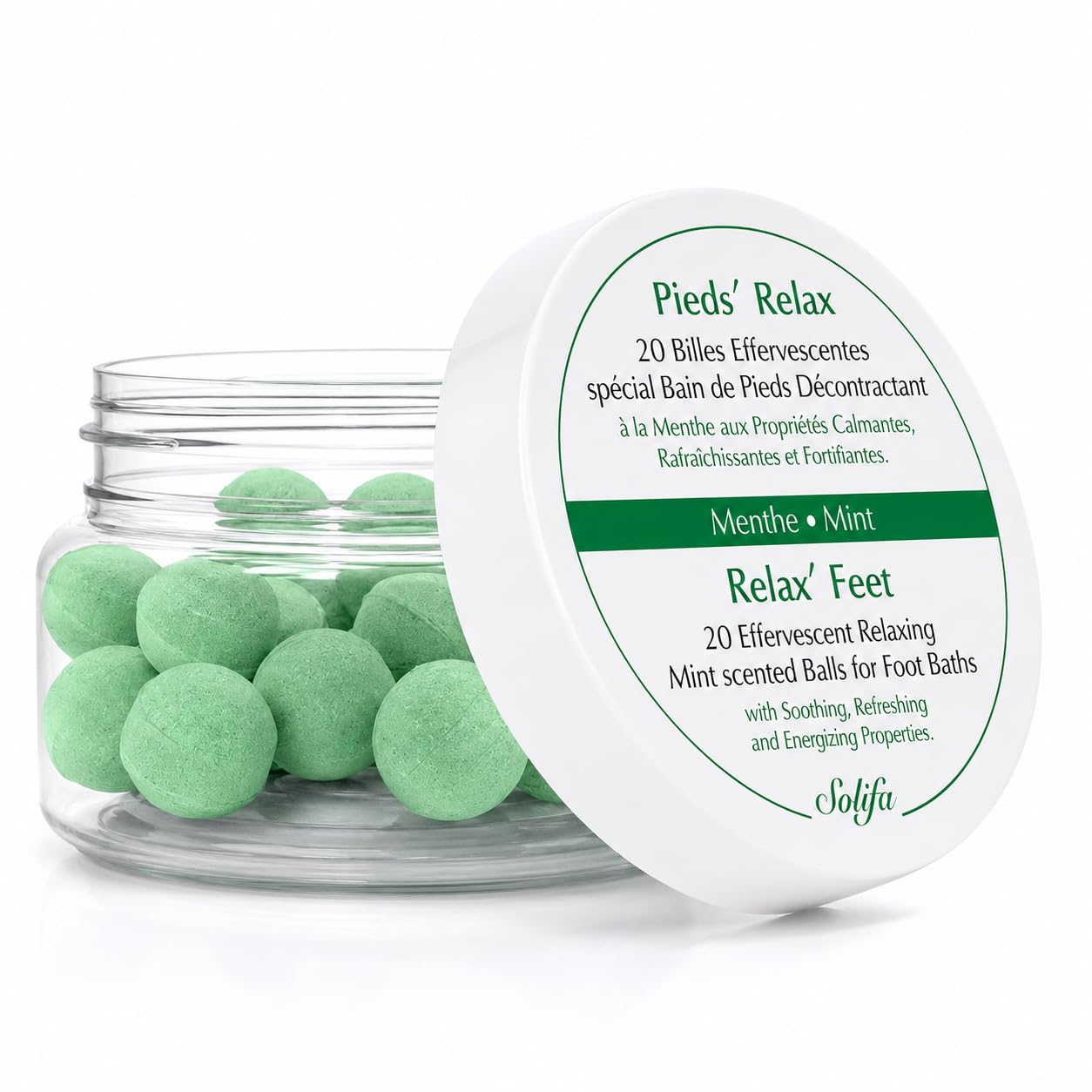 PIEDS’RELAX (MENTHE) - Soin Bain des Pieds - 20 Billes Effervescentes aux Huiles Essentielles Calmantes et Rafraichissantes - Origine : France
