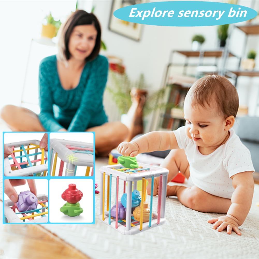 ELLECK Babyspielzeug 6-12 Monate, Montessori Spielzeug für Kleinkinder von 1 bis 3 Jahren, Badespielzeug aus belegtem Eimer, stapelbare 6-in-1-Ringe, Drehspielzeug mit
