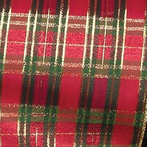 Red, Green, and Gold Christmas Tartan Wired Craft Ribbon 6 x 20 Yards