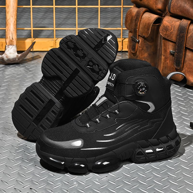 Safety High-Top Work Boots, Black and Gray Mesh, Steel Toe Safety Shoes, Industrial Construction Protective Footwear2