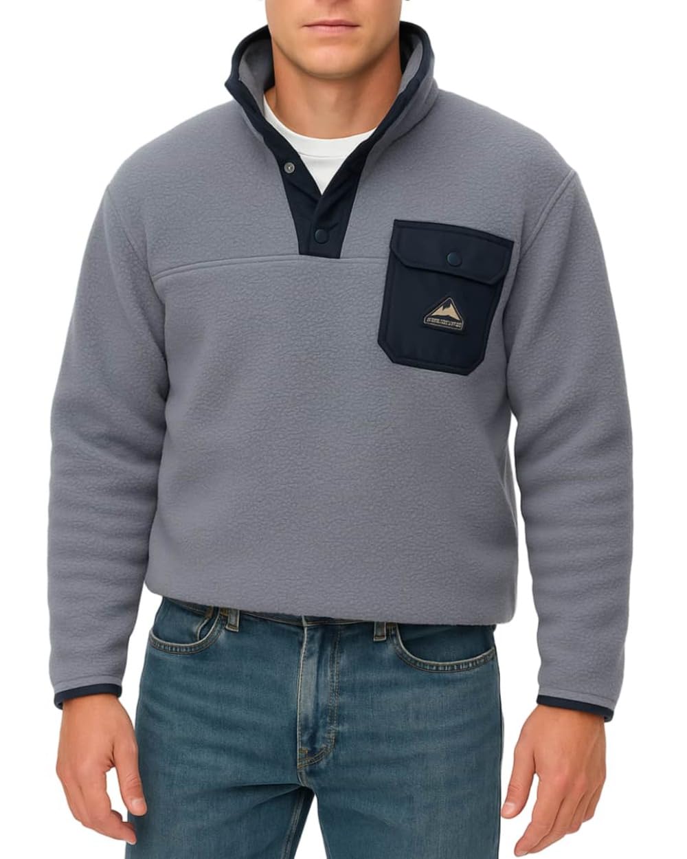 Superdry Men's Washed Denim Blue Fuji Fleece Half Zip (Uk, Alpha, 3XL, Regular, Regular)