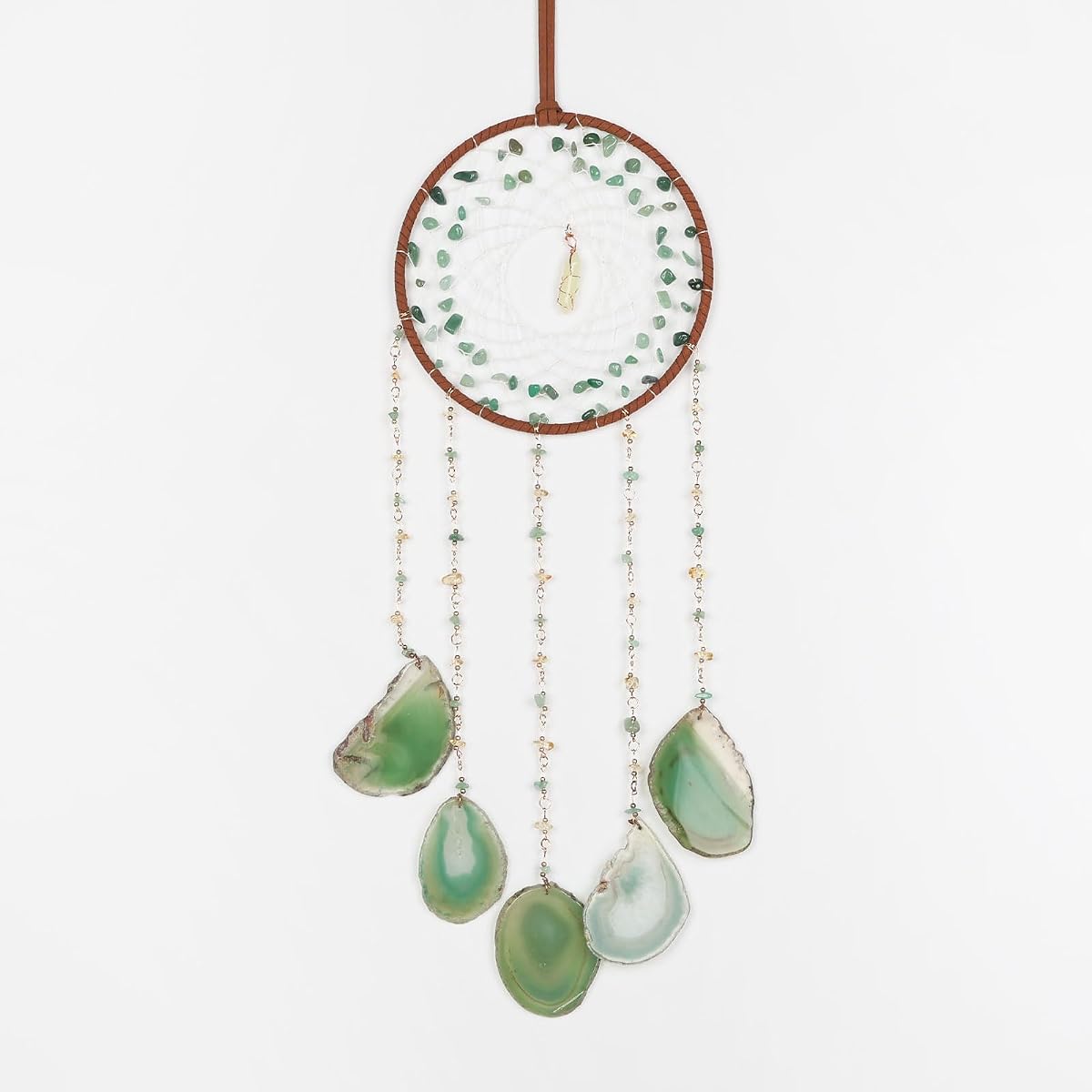 Green Aventurine Gemstone Agate Large Dream Catcher Chakra Dream Catcher with Crystals Handmade Dreamcatcher Wall Decor for Adults Boys Girls Bedroom Garden Bless Gift