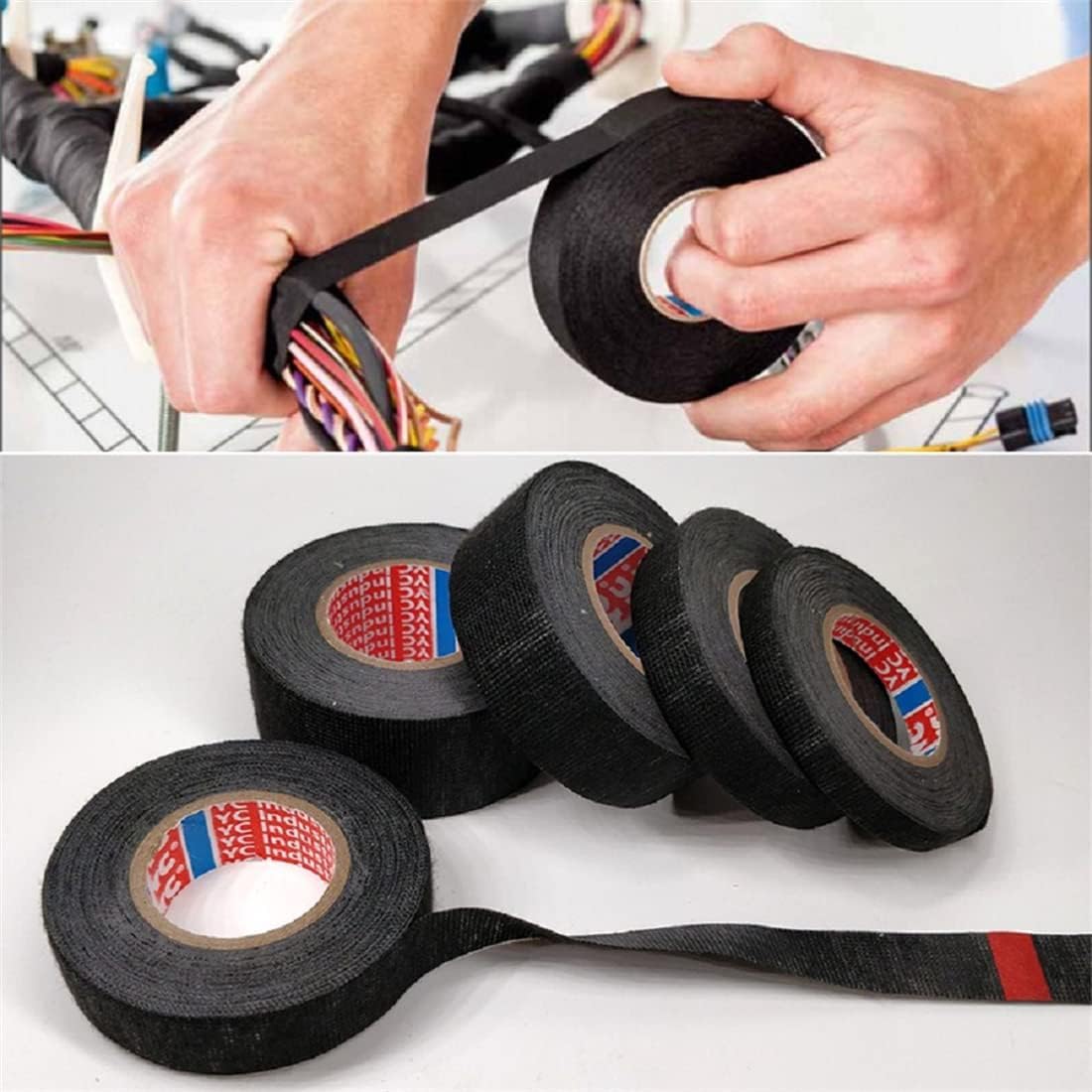 KBZONE Automotive Wiring Harness Cloth Tape Chemical Fiber Cloth High Temp Wire Harness Wrapping Tape for Auto Electrical Wrap, Protection, Insulation 19MM × 25M Pack of 1 Piece-image-17