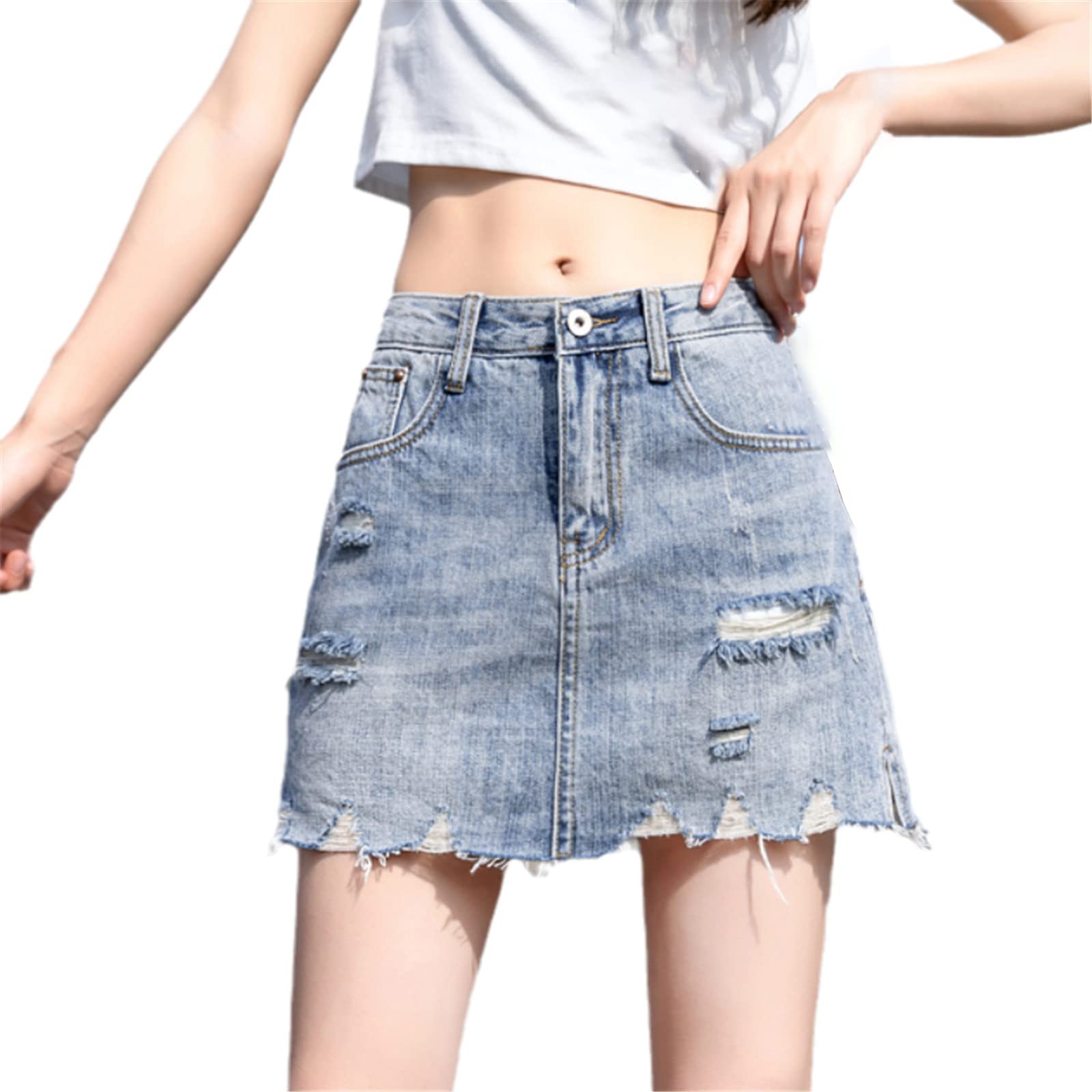 Donne Denim Gonna Estate Vita Alta Foderato Jean Minigonna Coreano Una Linea Casual Nappa Moda Tasca Gonne Corte