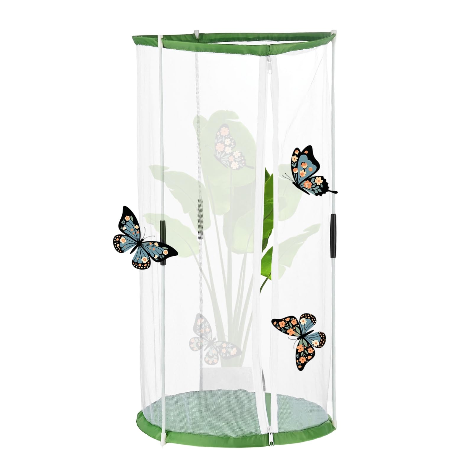 M METERXITY Butterfly Habitat Cage Terrarium, Outdoor Collapsible Mesh Pop-up with Zipper Protection for Breeding Butterfly/Ladybug, Mesh Plant Enclosure [White with Green, 12 x 12 x 24 Inch]