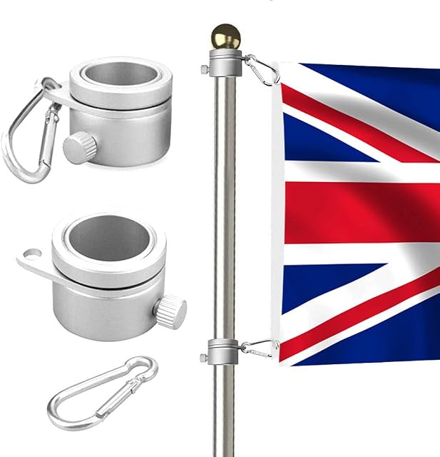 willkey 2X Flagpole Mounting Rings 360 Degree Rotating Heavy Duty Aluminum Alloy Spinning Flag Pole Kit with Carabiner for 0.75-1.02Inch Dia Flag Accessories
