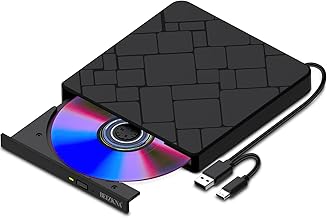 External DVD Writer, External CD Player for PC Laptop USB 3.0 and Type-C DVD CD+/-RW Drive Ultra Slim for PC, Desktop, MacBook, iMac, Windows 11/10/8/7/XP/Vista/Linux/Mac/OS, Black